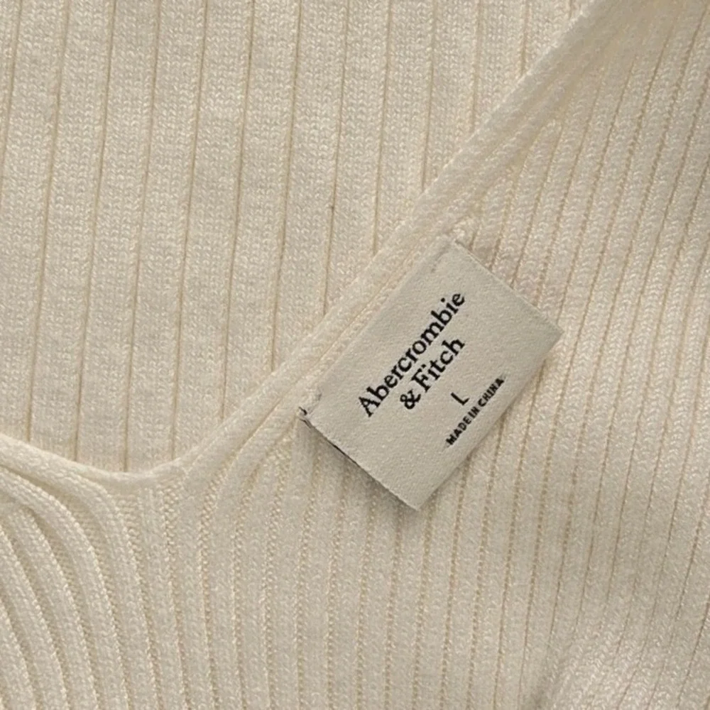 Abercrombie & Fitch Womens‎ Cream Ribbed Knit V-Neck Short Sleeve Bodysuit rib L